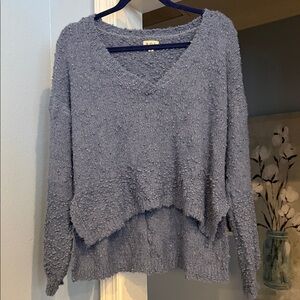 POL Textured Blue V-Neck Sweater